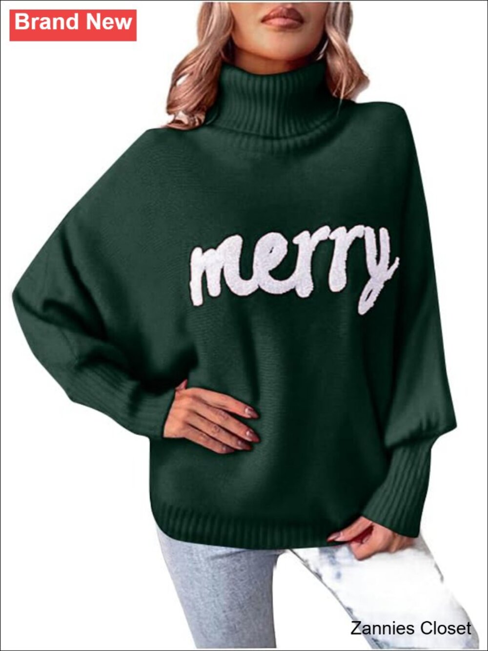 ✨ Oversized Turtleneck Batwing Sleeve Christmas Sweater Pullover